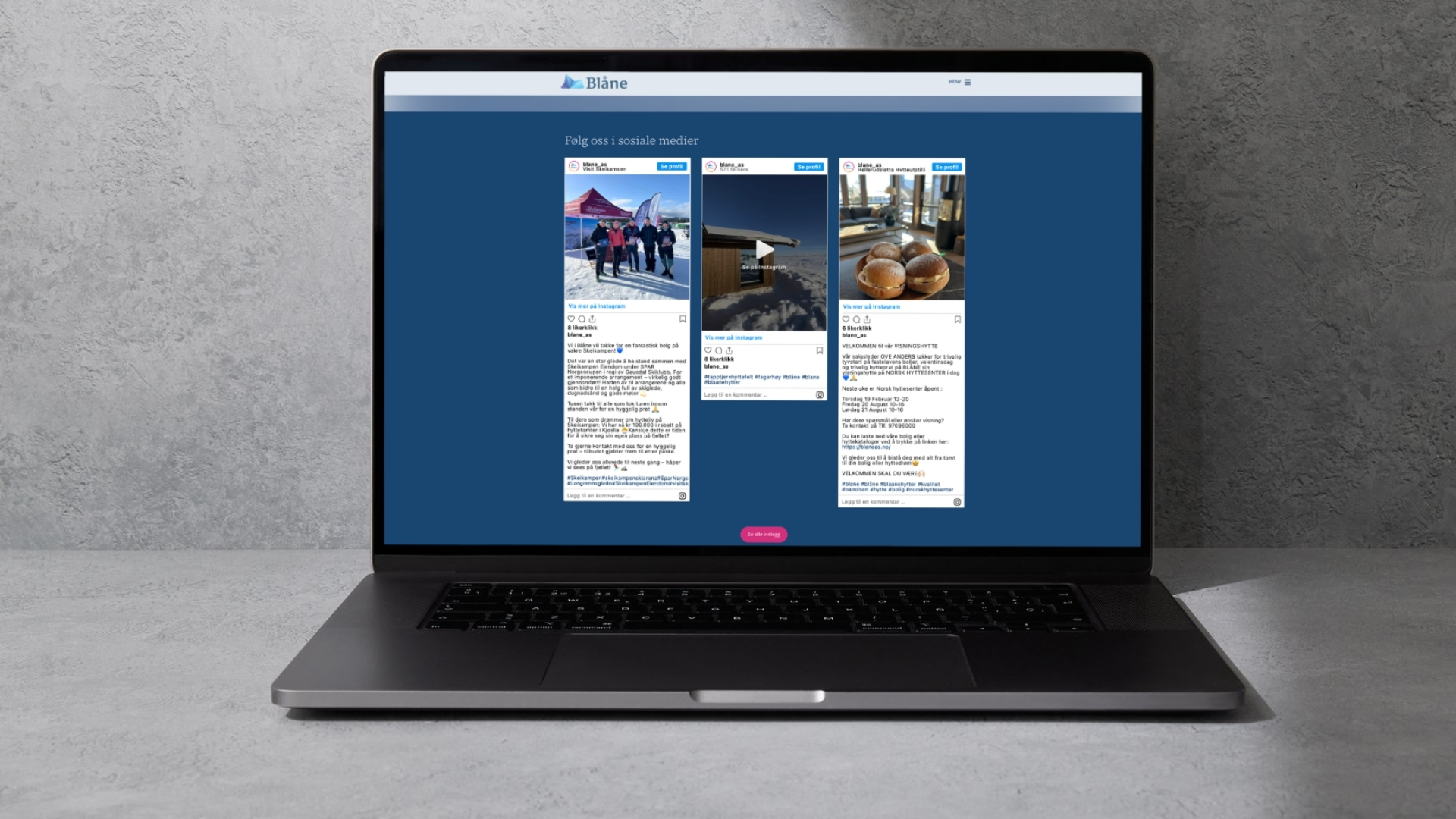 Sociala medier-flöde på en Kvass-webbsida